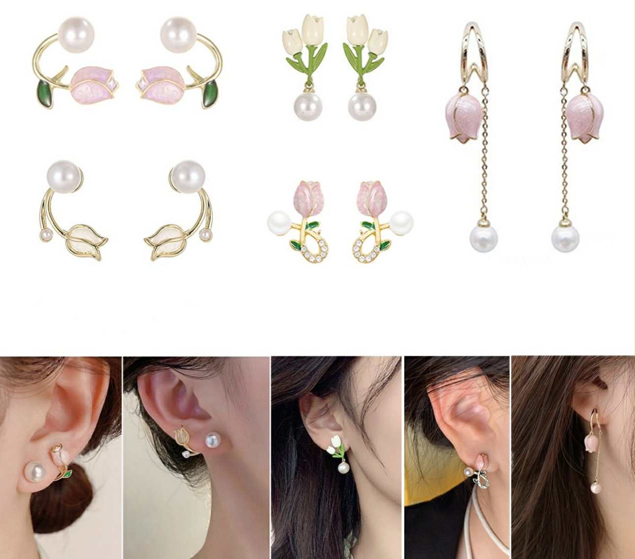 5 duos de aretes tulipan