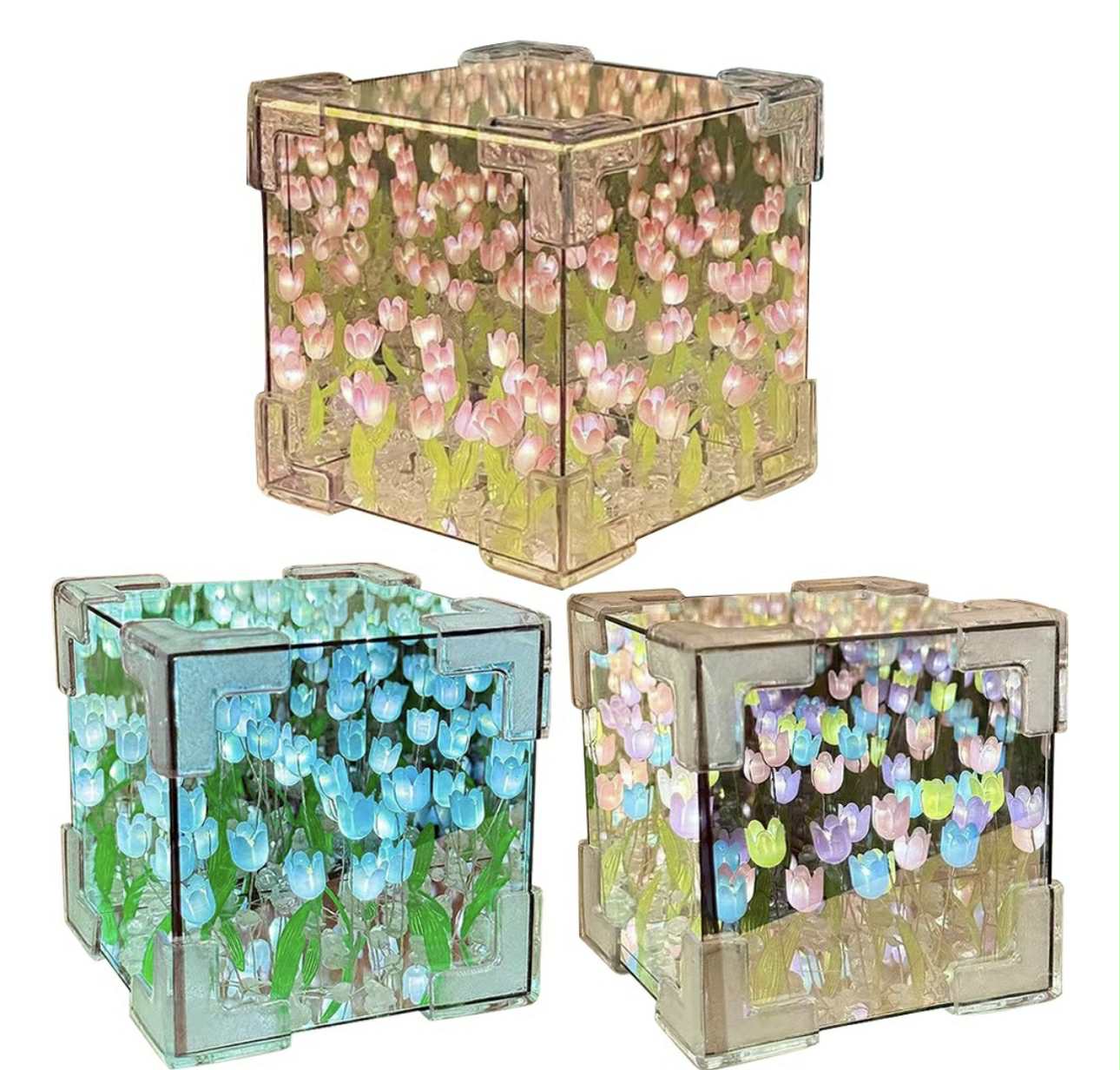 Cubo de tulipanes